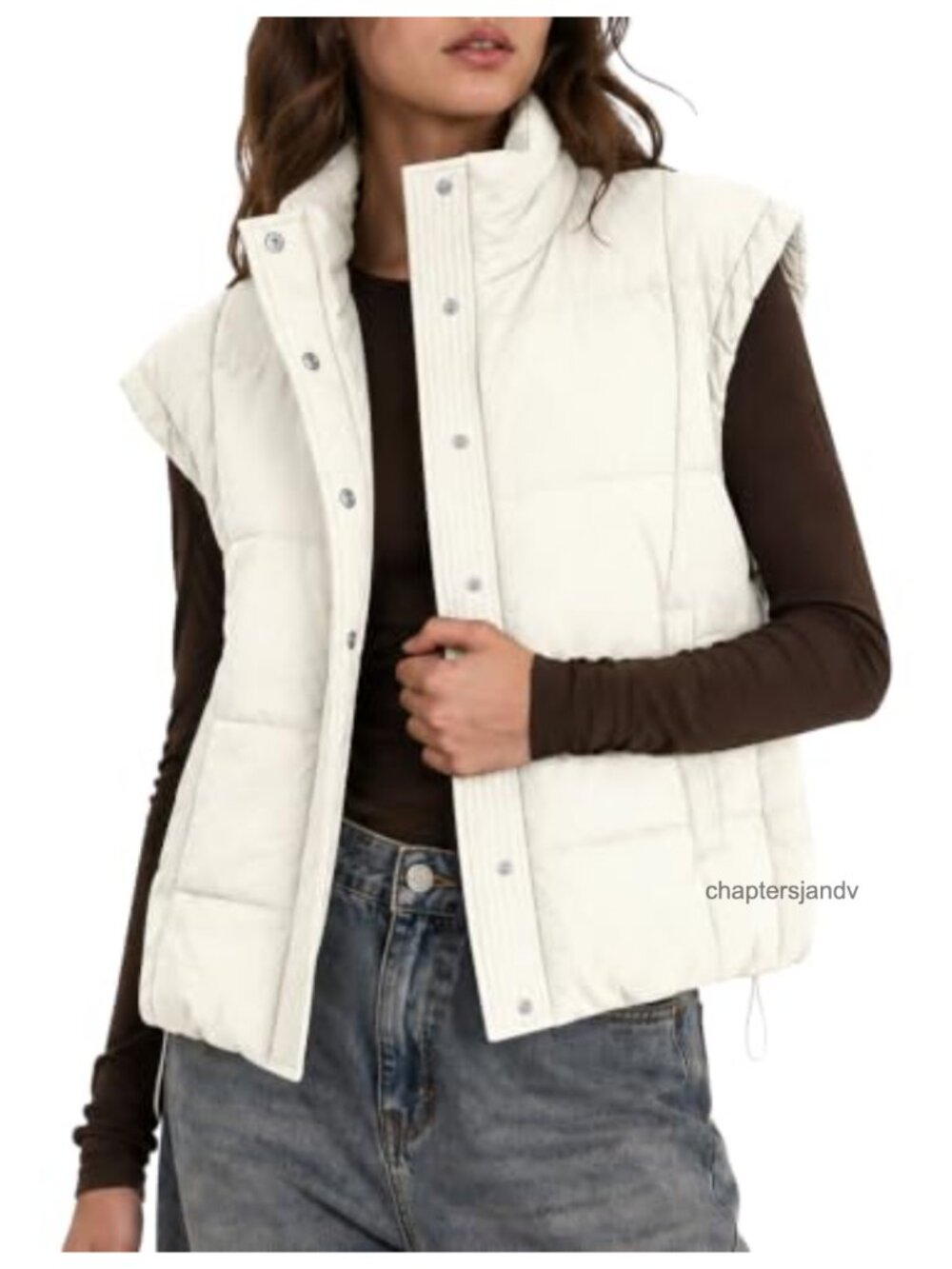Women's Cropped Puffer Vest Stand Collar Lightweight Padded Zip